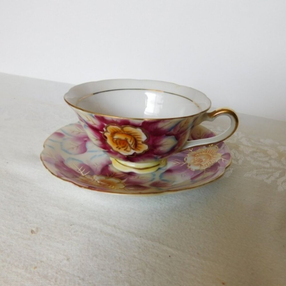 Shafford hand painted pink flower cup and saucer VGU